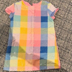 Girls Multicolor Rainbow Plaid Sequin Short Sleeve Tee
